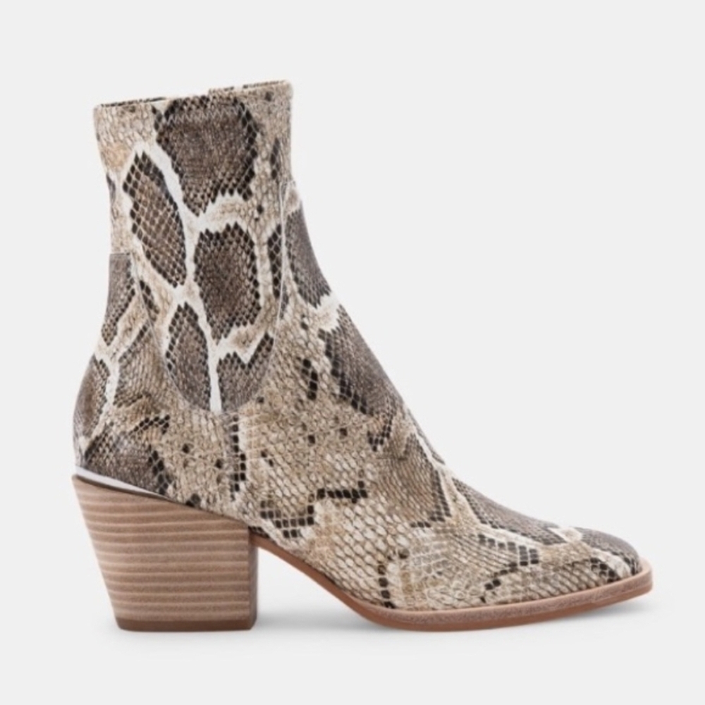 Dolce Vita Womens Brown Snakeskin Print Ankle Booties Size 6.5 New With Box